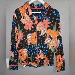 Room Service Tiger Floral Print Pajama Top Size Large